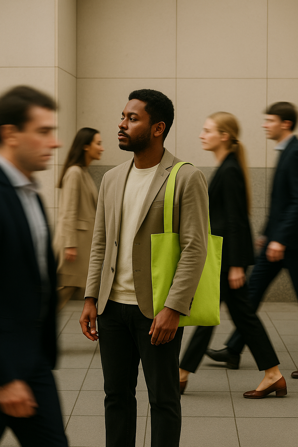 Person with neon green bag