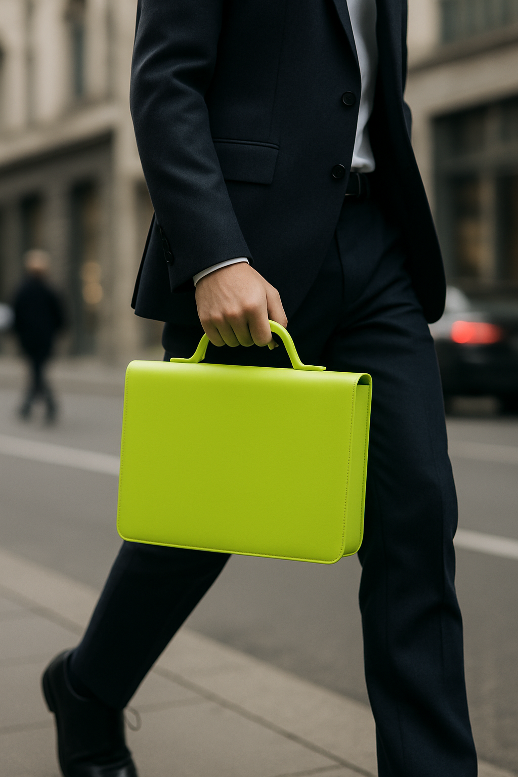 Professional carrying neon green briefcase